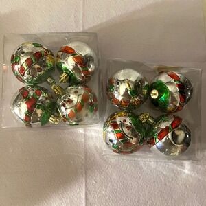 Hand Painted Snowman Christmas Ornaments Metallic Plastic Set of 8 Vintage Style